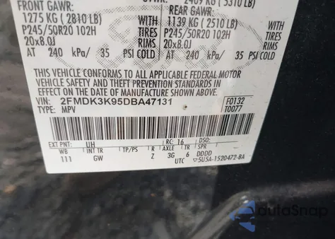 2013 Ford Edge Limited z USA, uszkodzony, nr VIN 2FMDK3K95DBA47131